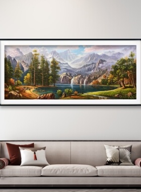 客厅美式挂画沙发背景墙壁画聚宝盆山水画装饰画大气新款欧式油画