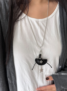 黑色饺子包五角星长款项链毛衣链