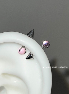 酷帅痞粉水晶爪镶恶魔钉耳骨钉