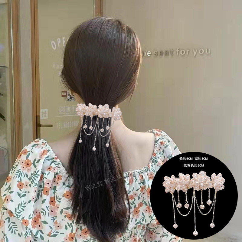 水晶流苏弹簧夹网红ins花朵发夹女合金一字夹头饰发饰套装后脑勺,淘宝优惠券,粉丝福利购,淘宝优惠卷