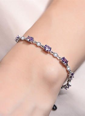 女款s925纯银紫水晶手链时尚小清新送女友生日情人节手链手饰轻奢