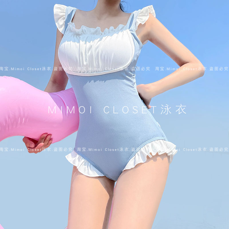 Mimoi Closet奶蓝纯欲风少女连体日系可爱Lolita露背温泉游泳衣女-图1