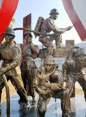 玻璃钢仿铜消防员雕塑救火英雄