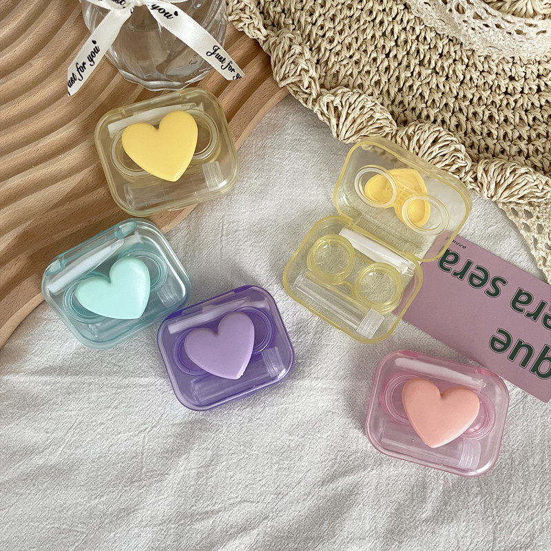 隐形眼镜盒便携透明迷你简约一体美瞳双联盒无需拧盖as817爱心 - 图0