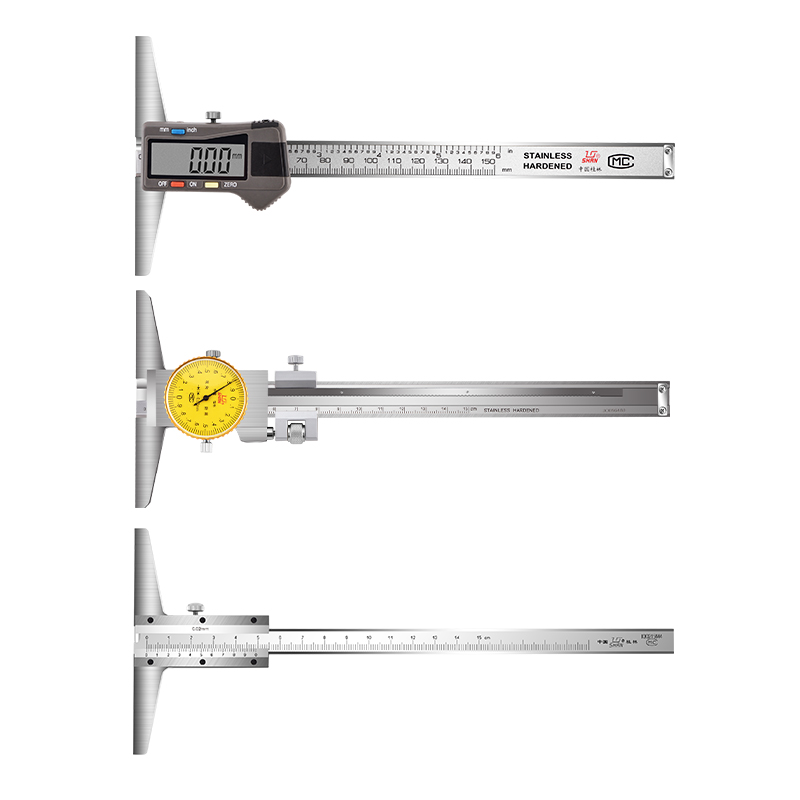 桂林带表深度游标卡尺高精度不锈钢深度尺0-150-200-300mm测深尺