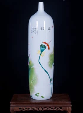 陶瓷器花瓶 窑变大号落地荷花大冬瓜瓶 客厅电视柜装饰品瓷器摆件