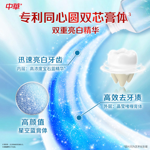 中华魔丽迅白牙膏去黄亮白牙齿减少牙垢清新口气官方正品旗舰店 - 图1