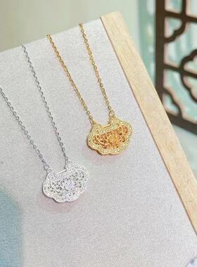 S925纯银项链国风复古镶钻锁