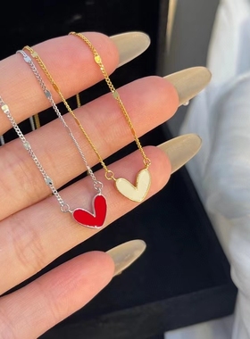 s925纯银小众甜美双面心形锁骨链