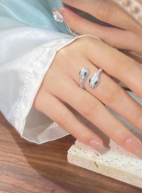 微镶纯银戒指可调节蛇形戒指