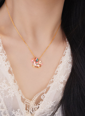 s925纯银马卡龙色摇摇木马项链