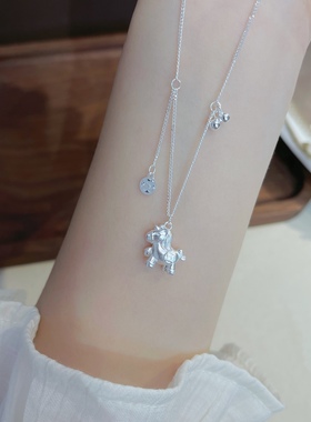 纯银3D立体可爱马上有钱花锁骨链