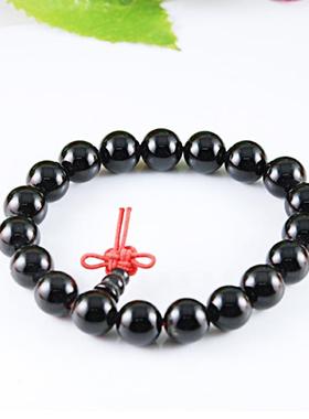 天然黑曜石单圈佛珠手链