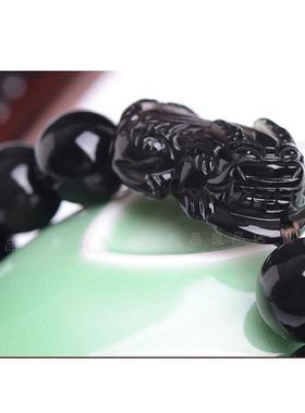 冰彩龙头黑曜石霸王风单圈手串