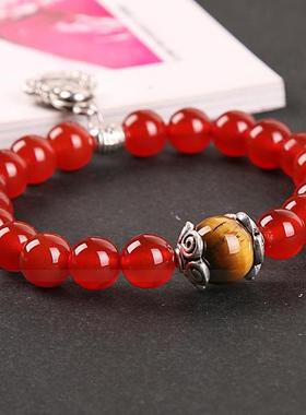 天然红玛瑙大肚佛黄虎眼石手串