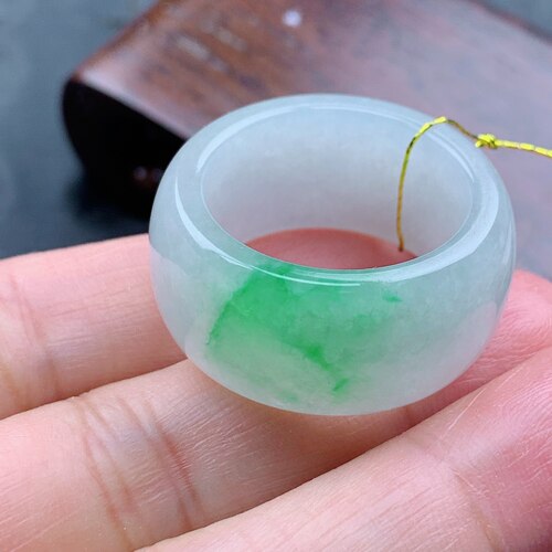 22-23号缅甸天然A货翡翠 T1004 内径20.5mm 冰阳绿轮胎戒指扳指 - 图2