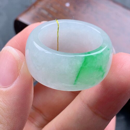 22-23号缅甸天然A货翡翠 T1004 内径20.5mm 冰阳绿轮胎戒指扳指 - 图0