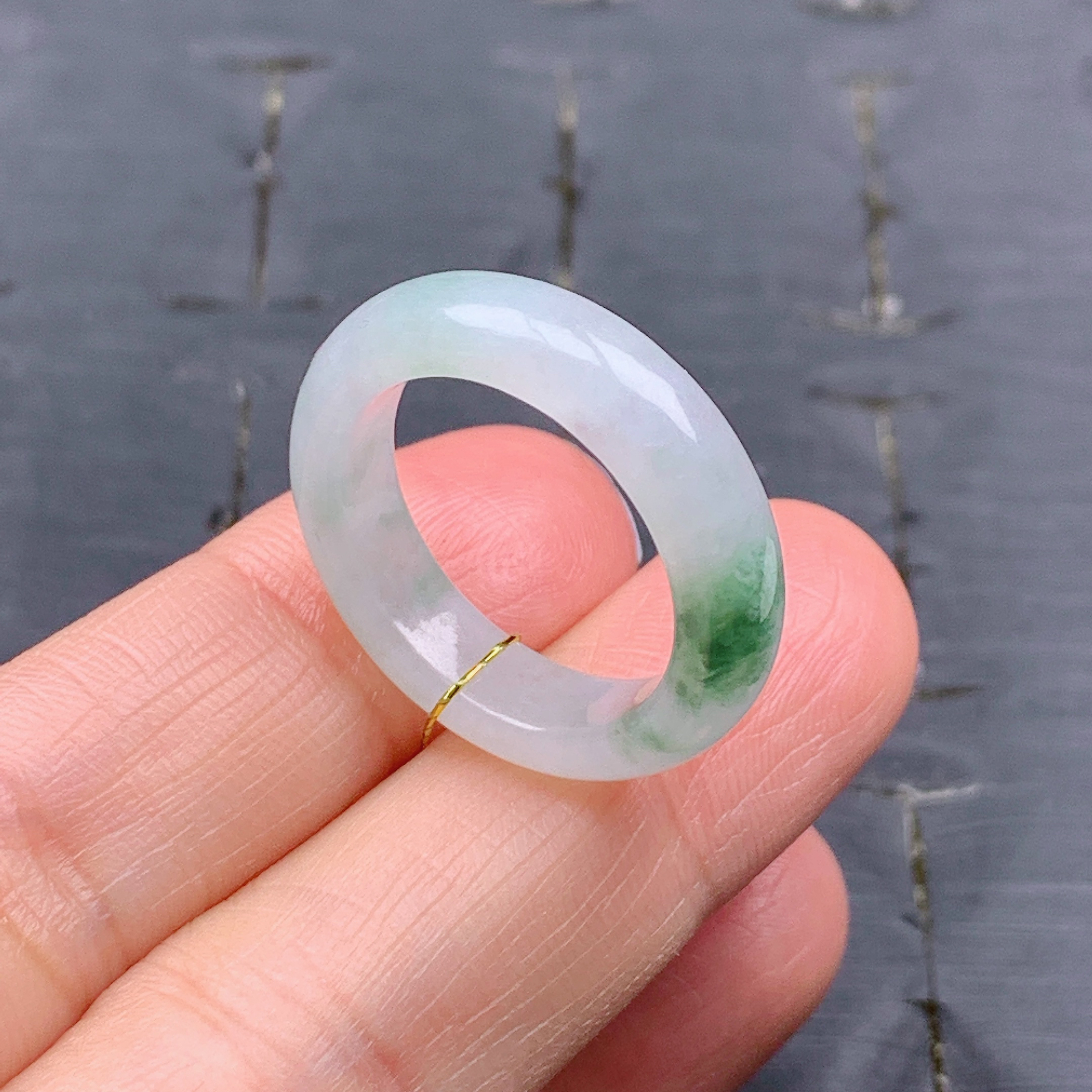 16-17号缅甸天然A货翡翠T644 内径18/5.3/3.7mm 飘花戒指指环 - 图0