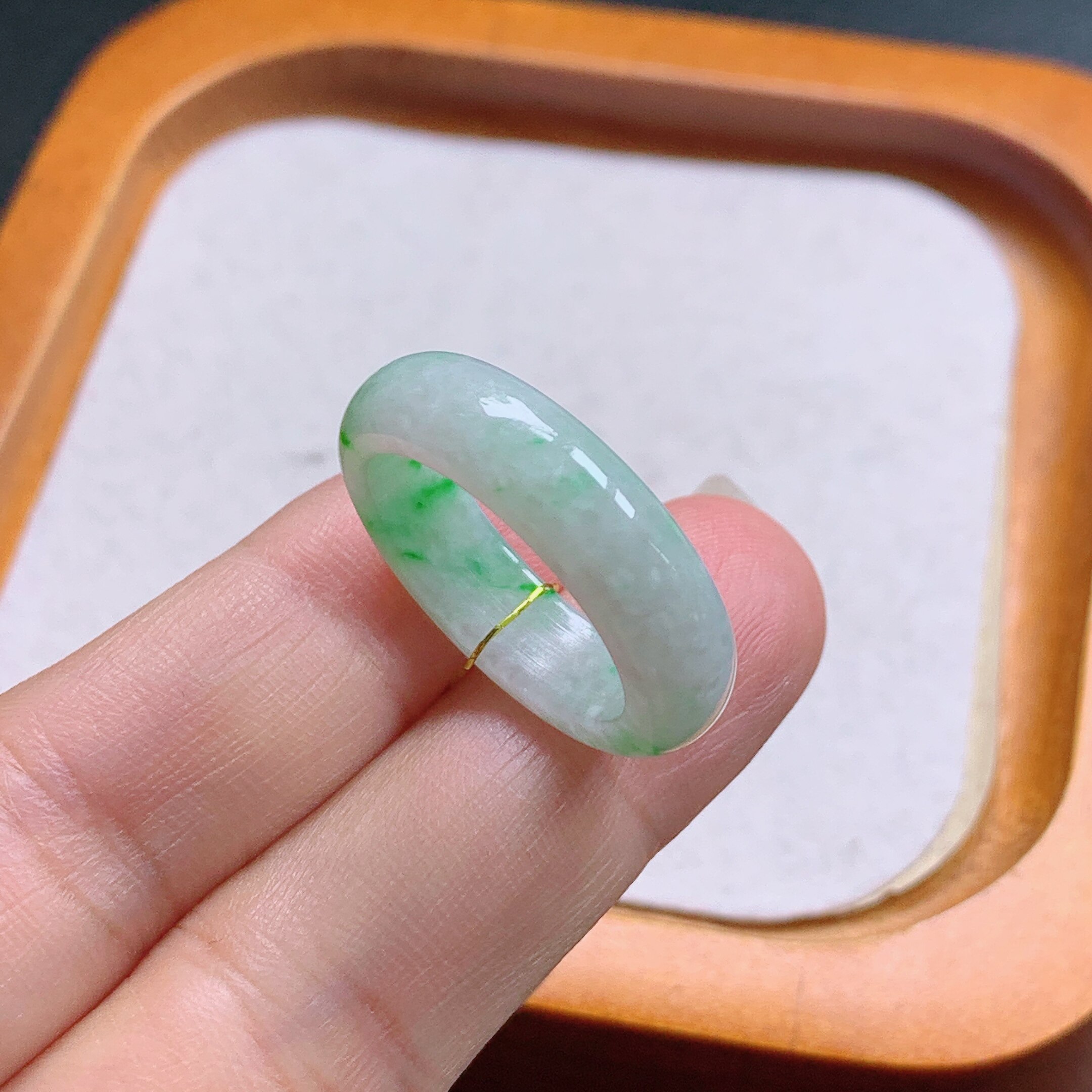 No. 17 Myanmar natural A-grade jade T1230 inner diameter 18.3-5.8-3.6mm Piaoyang green ring