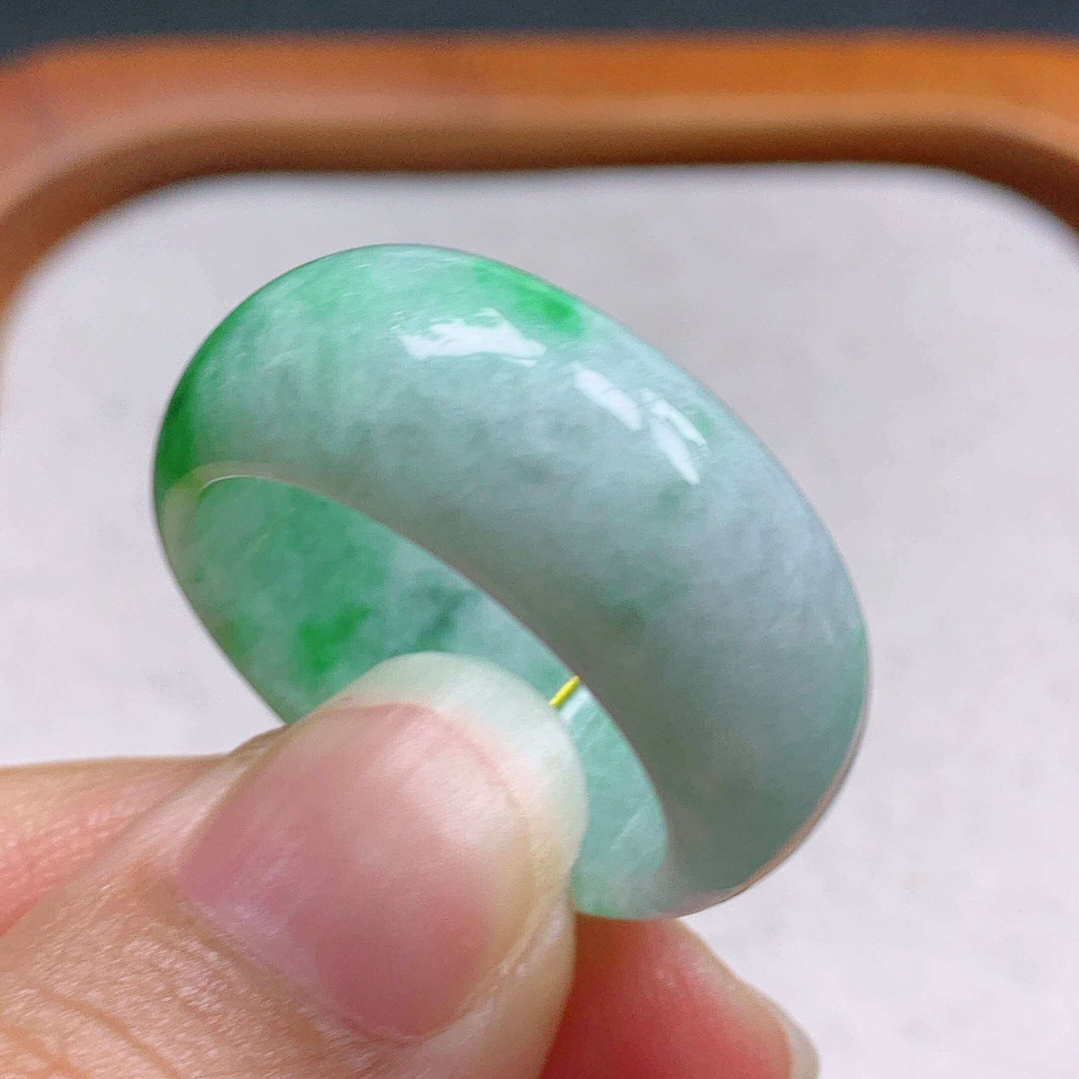 No. 23 Myanmar natural A-grade jade T1265 inner diameter 20.6-10.6-3.8mm positive green tire ring finger