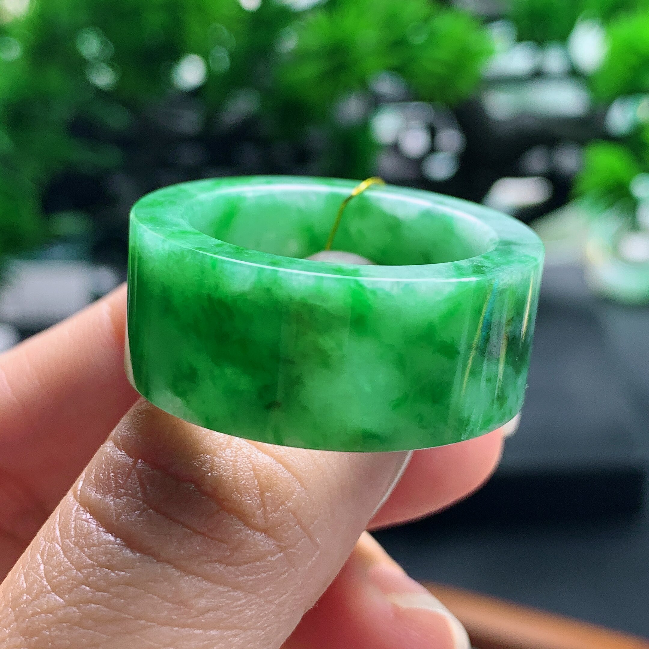 No. 29 Myanmar natural A-grade jadeite T1269 inner diameter 22.3-12.2-4.2mm full green square ring