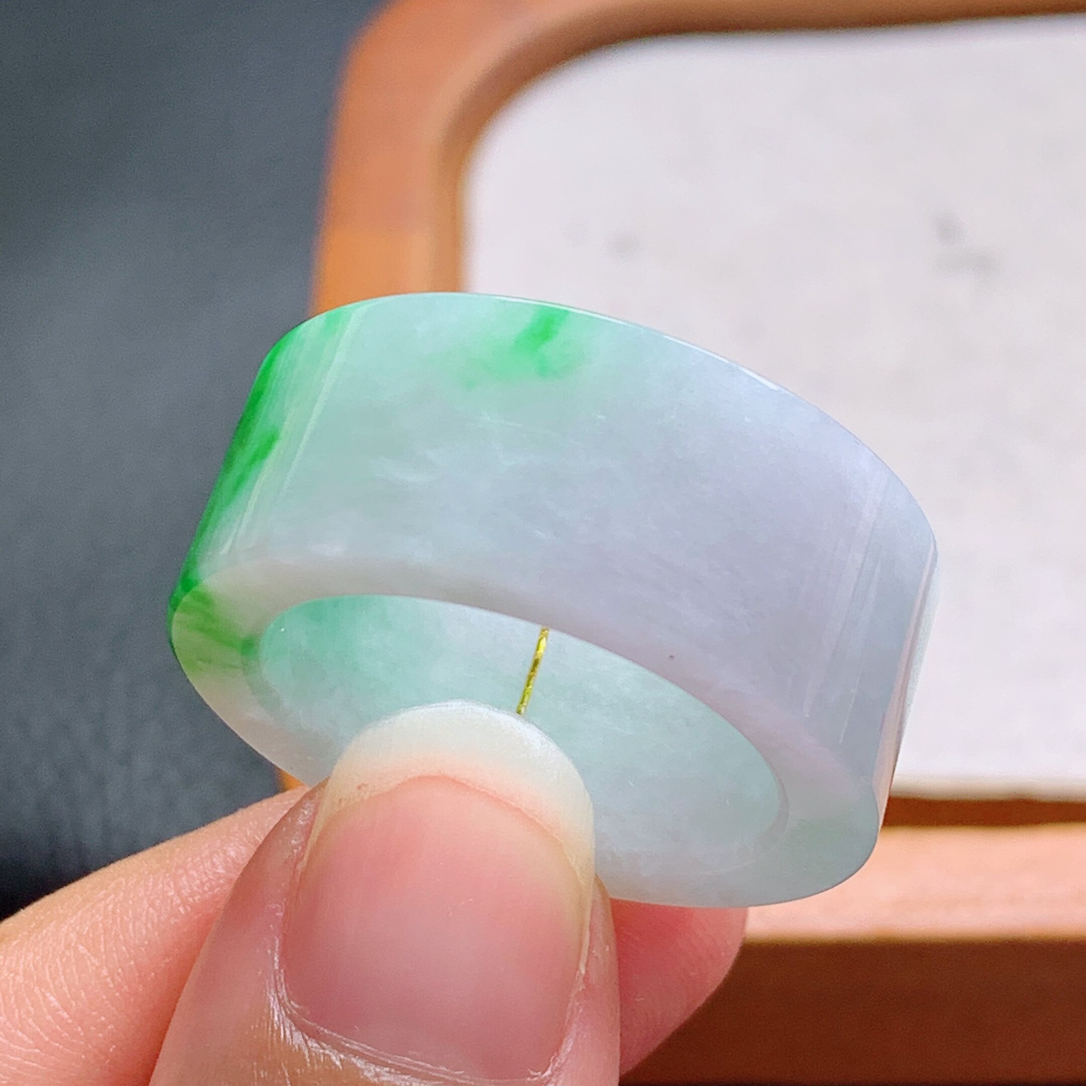 No. 27 Myanmar natural A-grade jadeite T1259 inner diameter 21.6-11.6-4.2mm spicy green ring finger