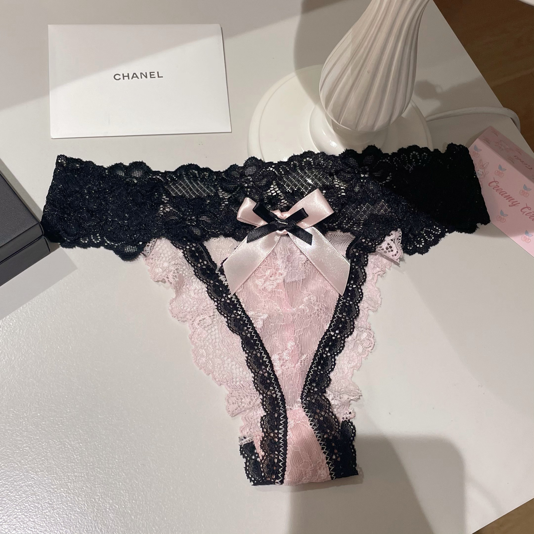 法式少女粉～性感T裤蕾丝可爱拼色蝴蝶结纯欲诱惑约会内裤女士,淘宝优惠券,粉丝福利购,淘宝优惠卷