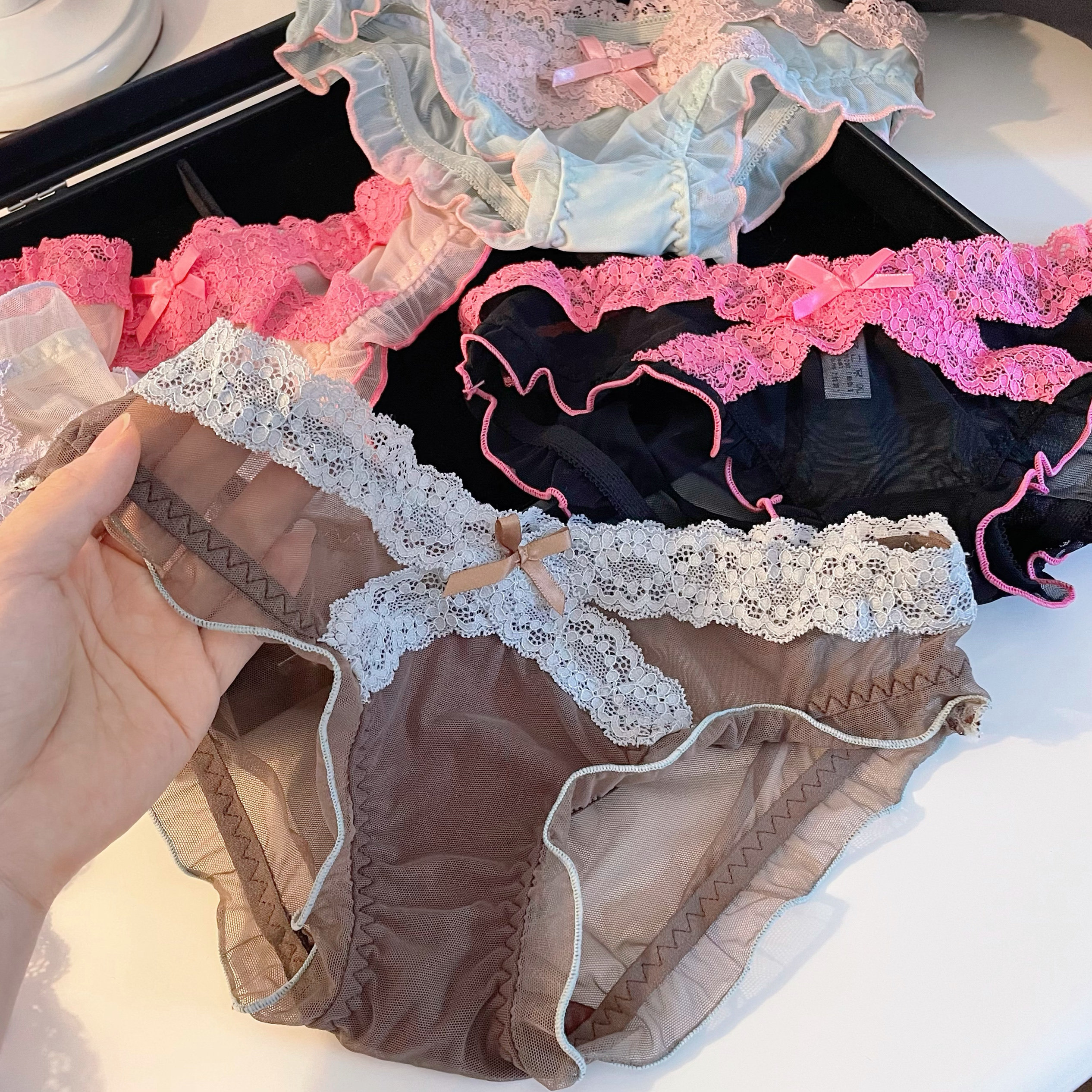 甜辣少女～拼色交叉蕾丝边网纱木耳小裙摆性感可爱内裤女士低腰,淘宝优惠券,粉丝福利购,淘宝优惠卷