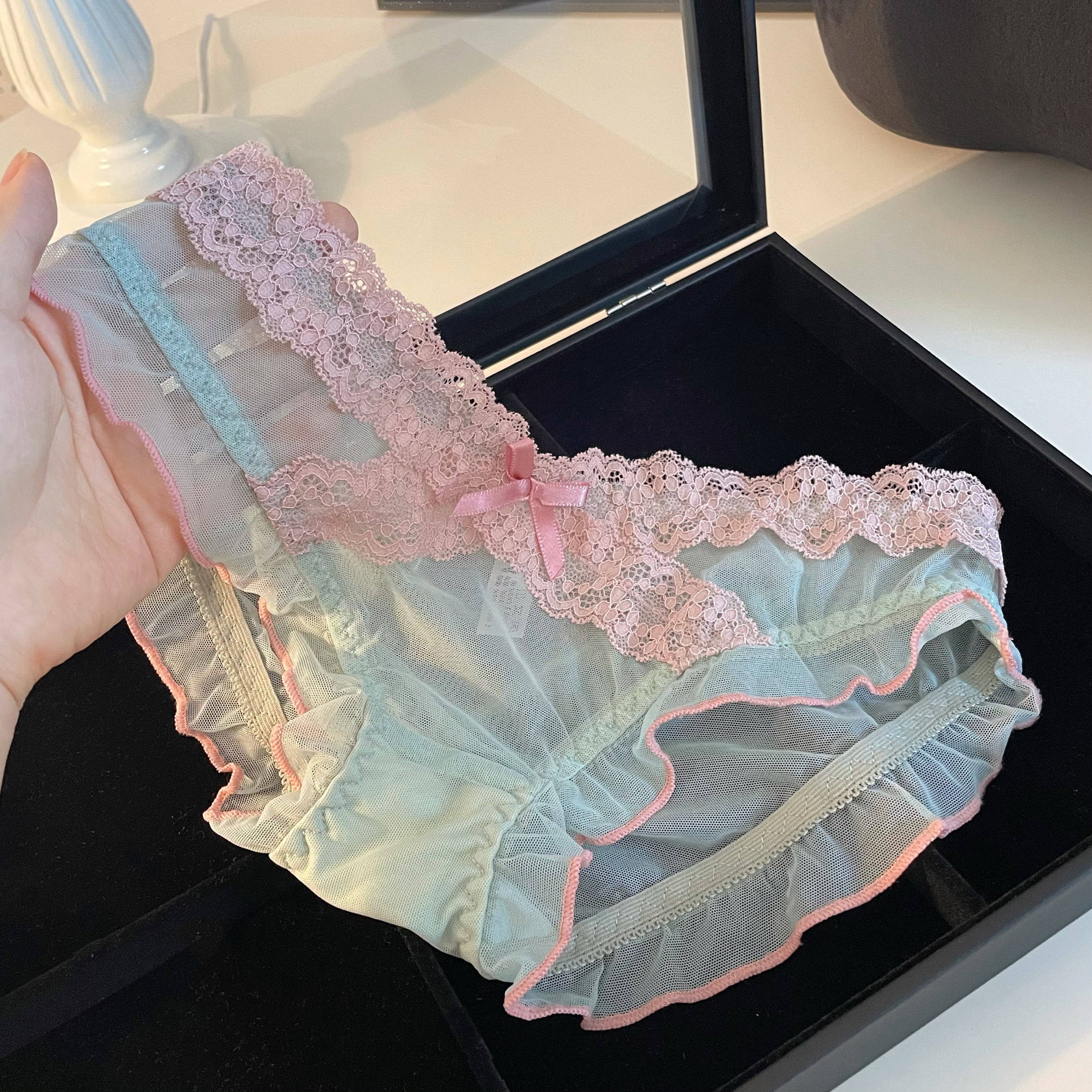 甜辣少女～拼色交叉蕾丝边网纱木耳小裙摆性感可爱内裤女士低腰,淘宝优惠券,粉丝福利购,淘宝优惠卷