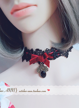 复古黑色蕾丝吊坠洛丽塔洋装项链