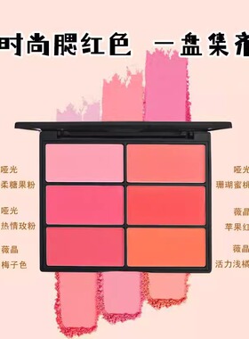 晴艺美六色腮红盘多色组合影楼化妆师舞台妆专用平价粉色橘色胭脂