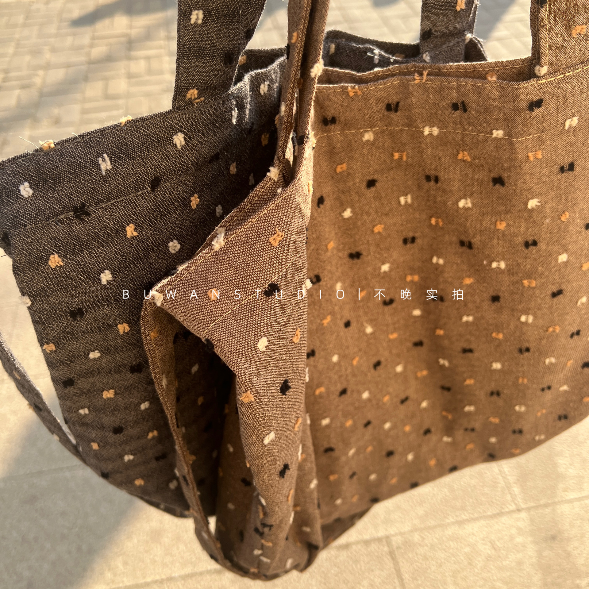 日杂森系丨亚麻提花波点复古日系单肩斜挎包可手提大容量托特包 - 图2