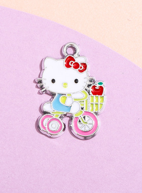 卡通可爱KT猫配饰挂件自行车猫咪滴油合金饰品小吊坠diy手链材料