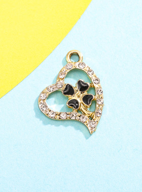 简约滴油爱心花朵配饰挂件时尚经典合金镶钻饰品配件diy吊坠材料