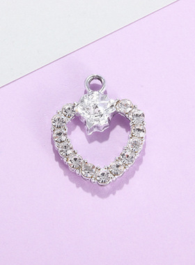 玫瑰爱心配饰挂件镶钻小吊坠合金饰品配件diy手链服饰钥匙扣材料