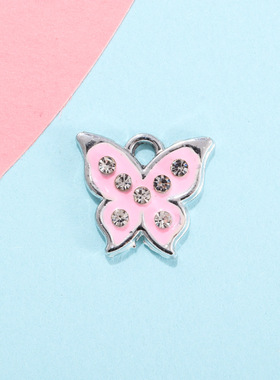 蝴蝶配饰挂件滴油镶钻吊坠清新优雅创意合金配件DIY手链服饰项链