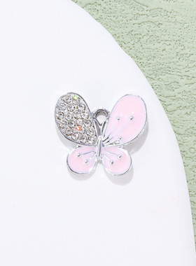 蝴蝶挂件配饰小吊坠合金滴油镶钻饰品配件diy项链手链服饰钥匙扣