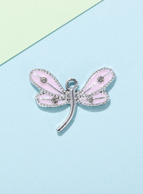 蜻蜓挂件配饰吊坠滴油镶钻合金配件diy手链项链服饰耳饰饰品材料