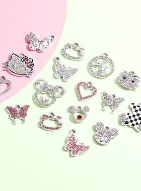 欧美风猫咪diy配饰蝴蝶结挂件吊坠滴油镶钻凯蒂猫手链合金小配件