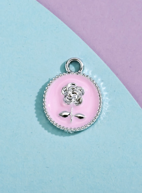 彩色玫瑰花配饰挂件滴油吊坠合金饰品配件diy手链服饰项链钥匙扣