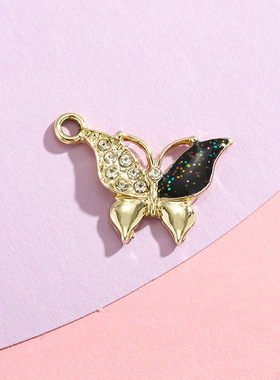 彩色蝴蝶配饰挂件吊坠简约滴油镶钻合金饰品配件diy手链项链服饰