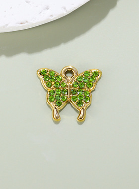 彩色蝴蝶挂件配饰欧美风满钻小吊坠合金饰品配件diy项链手链耳饰