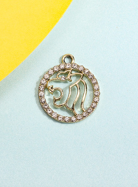 圆形挂件配饰镶钻小吊坠合金饰品配件diy手链项链服饰钥匙扣材料