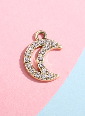 月亮配饰挂件小吊坠欧美风镶钻合金饰品配件diy手链项链服饰材料
