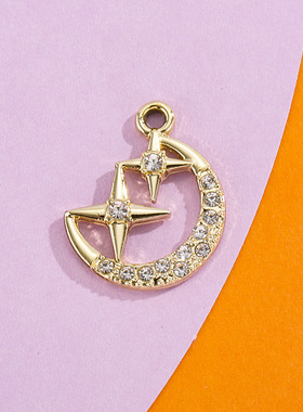 星星月亮挂件配饰合金吊坠简约镶钻电镀饰品配件diy手链服饰项链