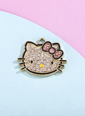 猫咪挂件配饰凯蒂猫吊坠卡通滴油镶钻合金饰品小配件diy手链服饰