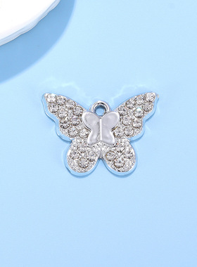 双蝴蝶配饰挂件吊欧美风精致坠流行合金饰品配件diy耳饰项链手链