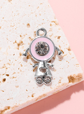 爱心女孩小吊坠挂件配饰滴油水钻合金配件diy手链服饰项链钥匙扣