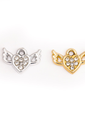 小众天使翅膀挂件吊坠镶钻爱心diy配饰合金配件服饰包包手链项链