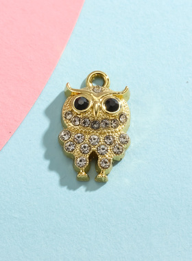 猫头鹰挂件小吊坠镶钻配饰diy手链项链服饰合金电镀饰品配件材料